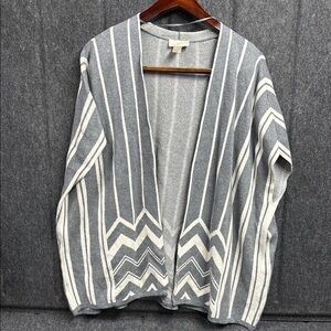 LOFT Gray and White Cardigan with Chevron Accents